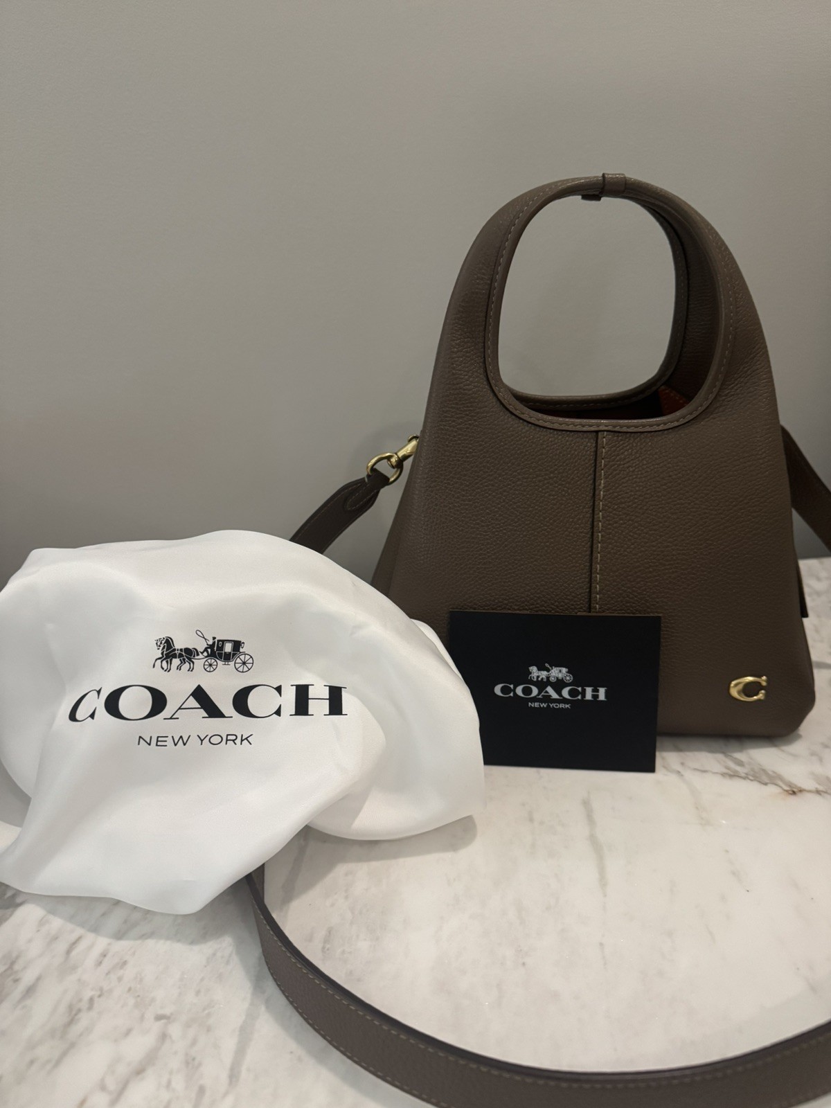 Lana Shoulder Bag 23 Coach Brass/ Stone Leather Shoulder Bag