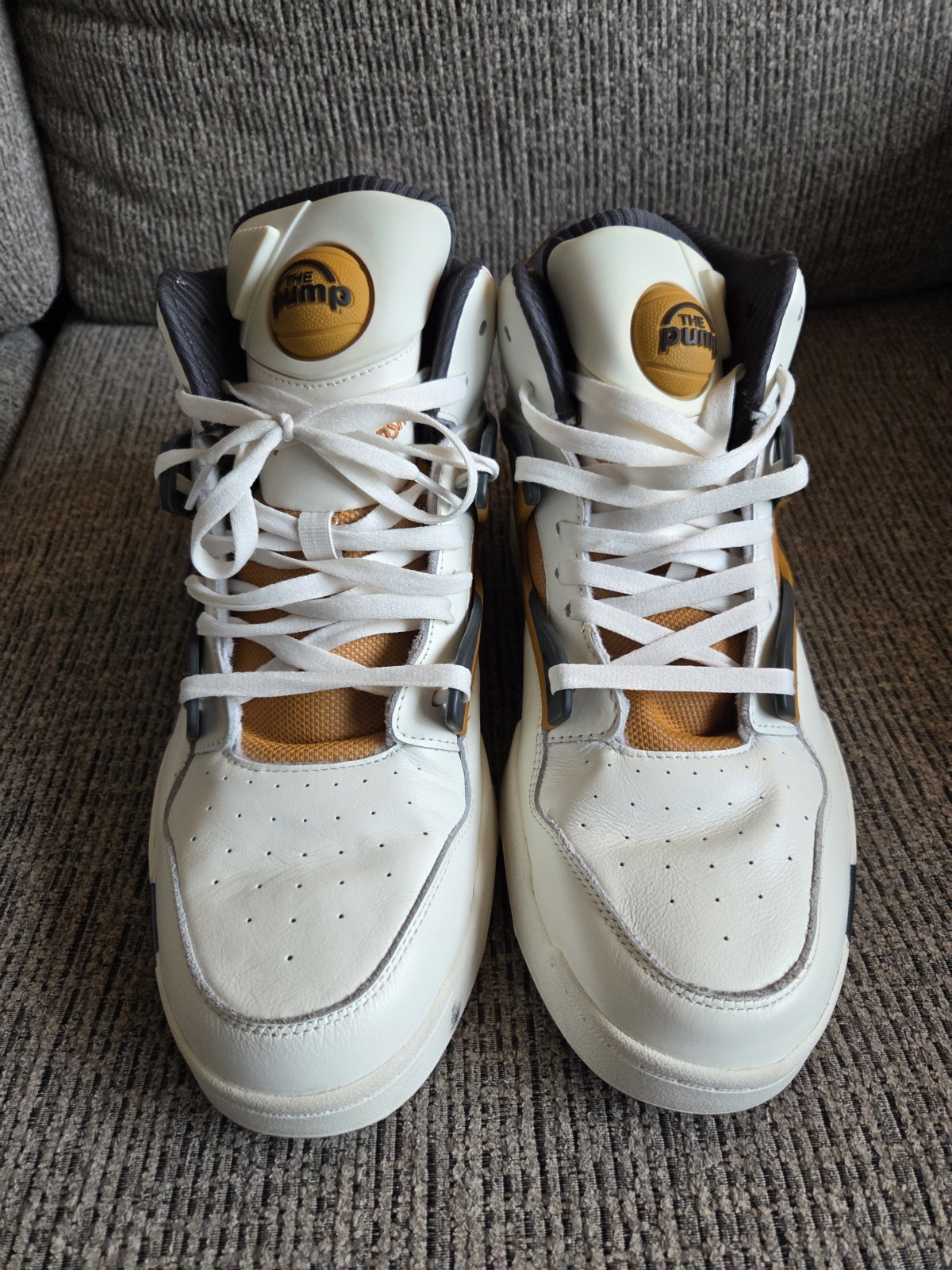 Reebok The Pump Hexalite Shoes Tan Blue White Men Size 11.5 In Great Shape 🔥