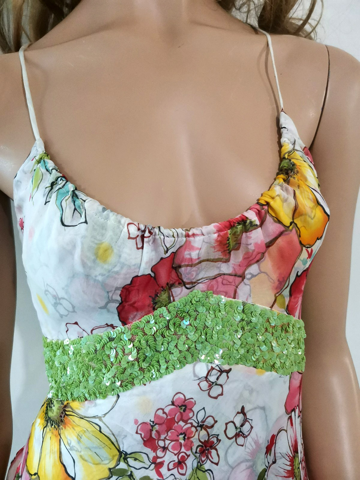 Valentino Dress Vintage Layered Sequins Embroidered Silk Chiffon Floral IT42