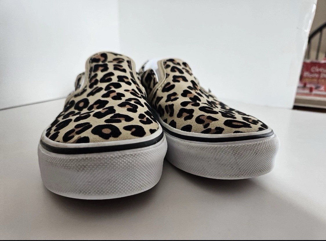 Vans Slip On Leopard Kids Size 3.0 Animal Print Skateboarding Flocked 500714