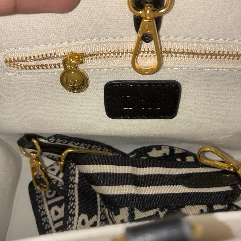 Dior Black/Beige Logo Crossbody Bag Zip Gold Hardware Strap Dust Bag Box