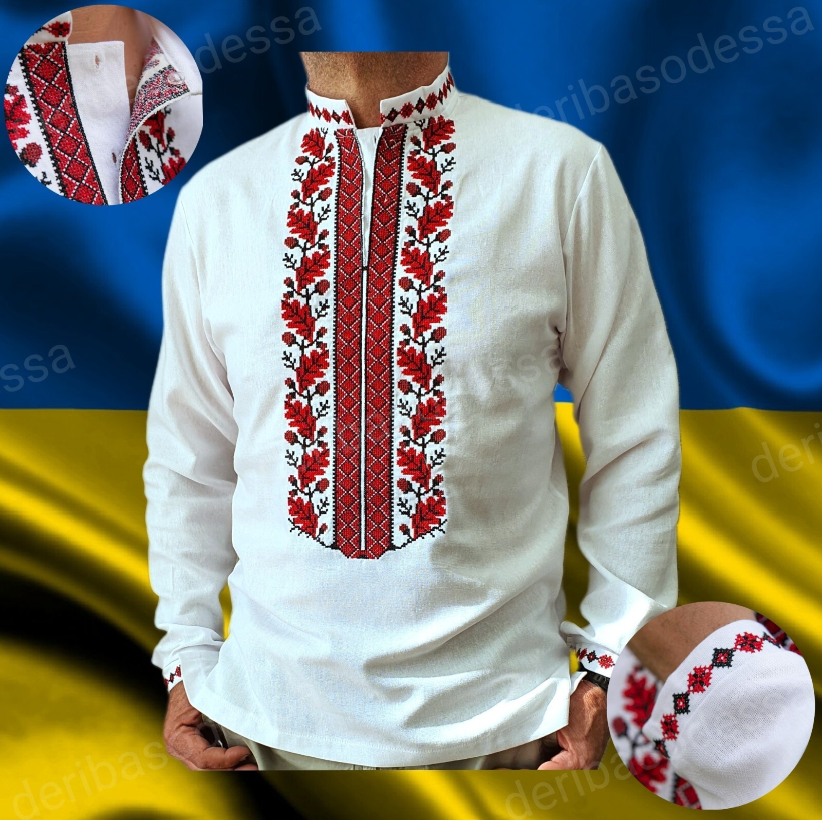 Traditional Ukrainian Embroidered Shirt for Men Vyshyvanka. S,M,L,XL,XXL,3XL,4XL