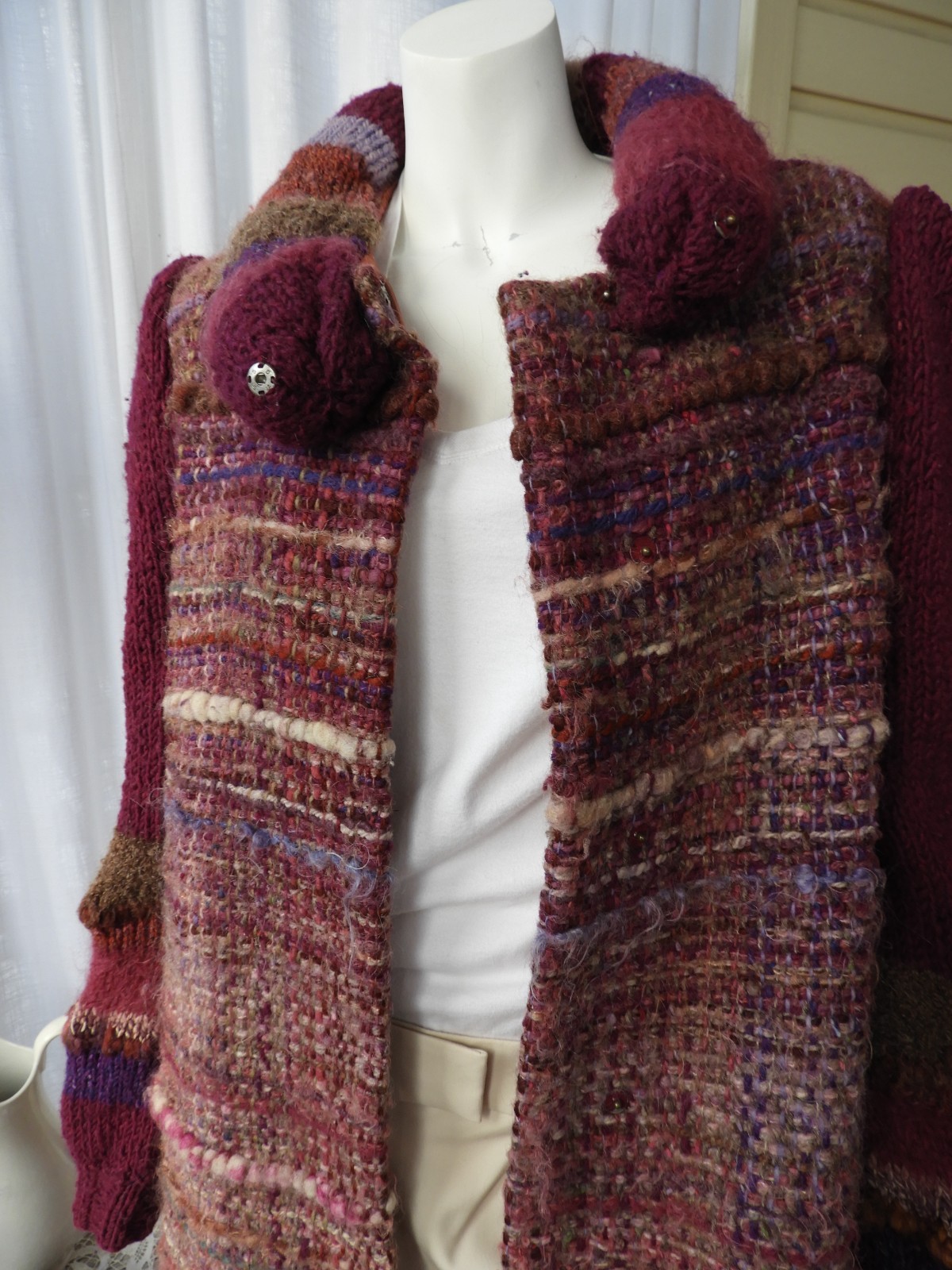 Vtg 1970’s Retro Wool Purple Hand Woven Boho Knit Coat Avant Garde sz S/M