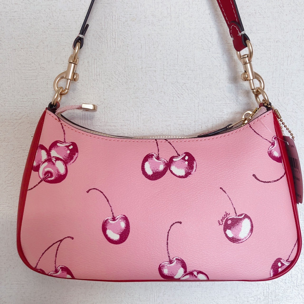 COACH Teri 2way Shoulder Bag Pink Canvas Leather Cherry Print CR290 Outlet New
