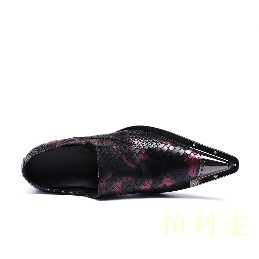 Men’s Steel Pointed Toe Shoes Loafers Snakeskin Pattern Performance Stage Show