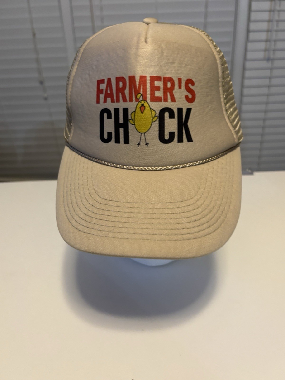 Farmer’s Chick Hat Rope SnapBack Mesh Back Tan NWOT Trucker