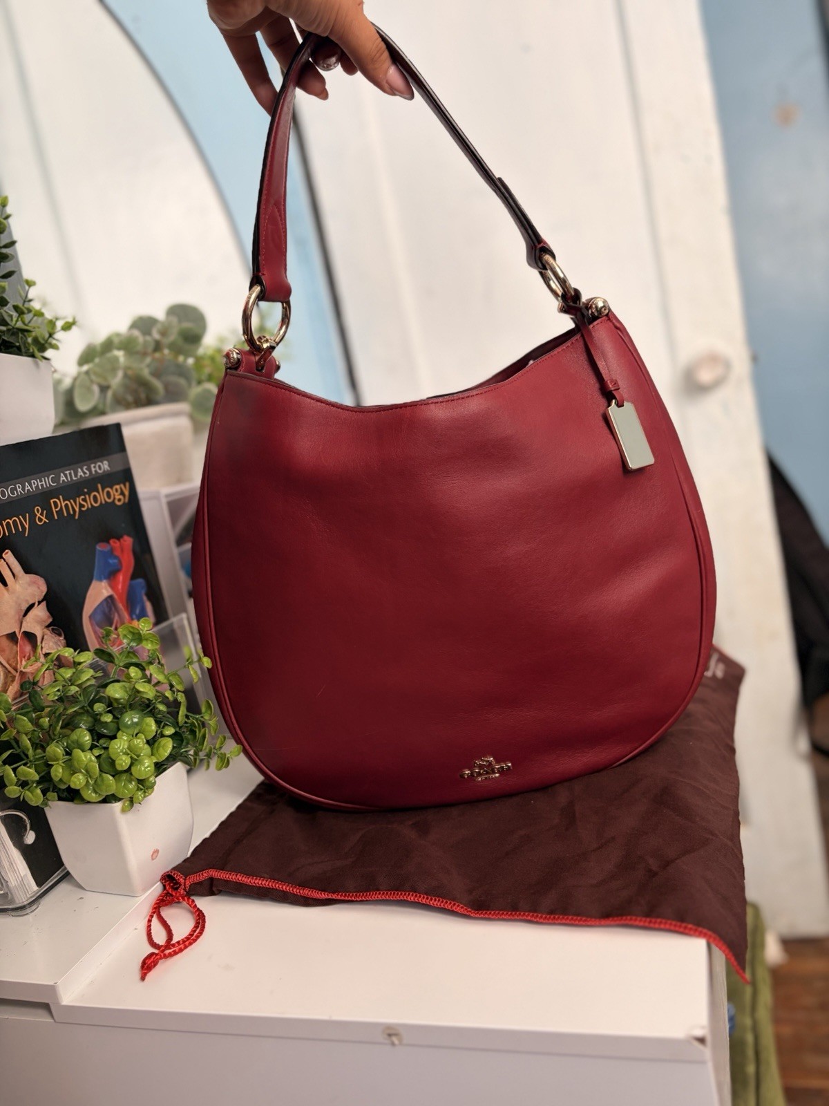 Coach Burgundy Hobo Shoulder Bag Gold Hardware Zip/Snap