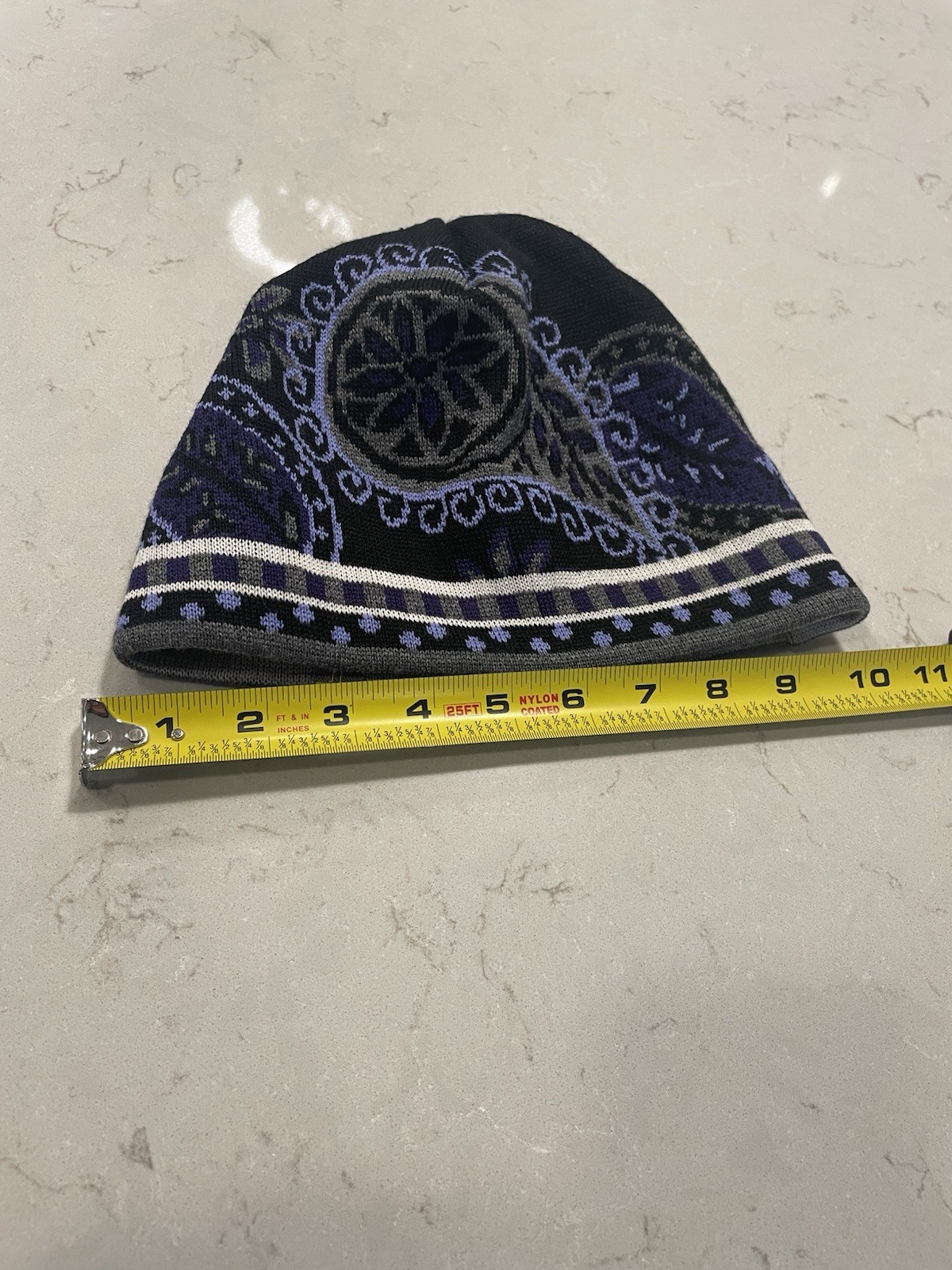 Smartwool Thermal Merino Reversible Beanie Blue Gray Geometric Pattern Wool Hat
