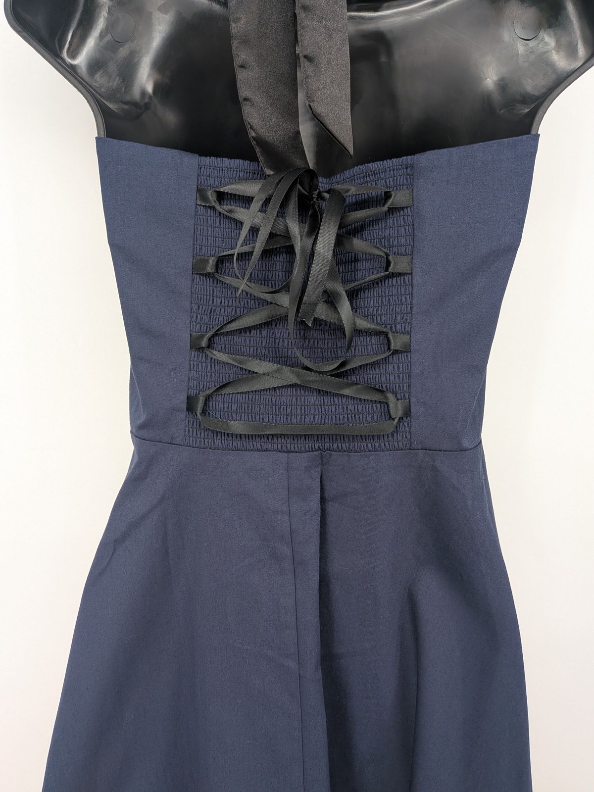Halter Fit Flare Dress Smocked Back Lace Up Stretch Retro Rockabilly 50s XLarge