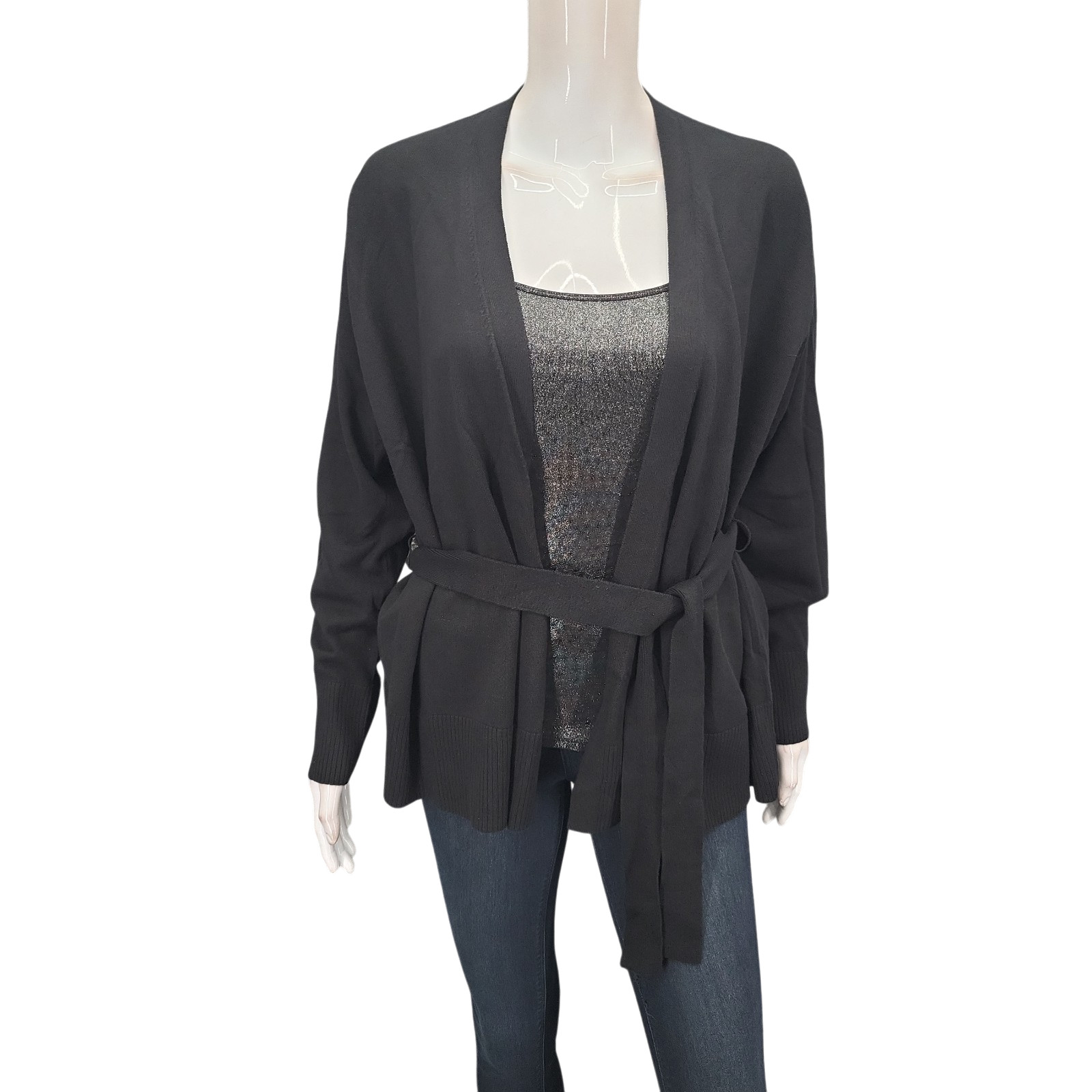 Encore by Idina Menzel Womens Black Long Sleeves Cardigan Wrap Size Large