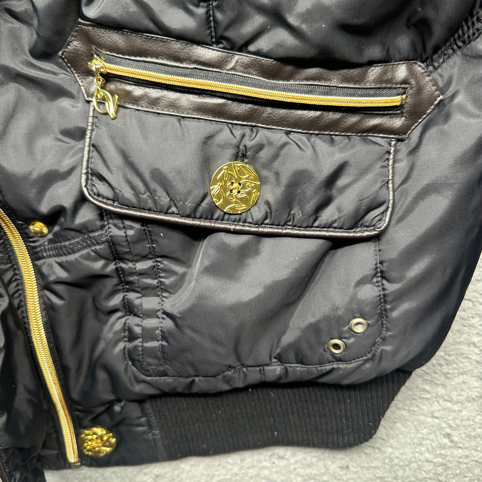 Vintage Baby Phat Puffer Bomber Jacket Women 3X Plus Faux Fur Trim Hooded Black