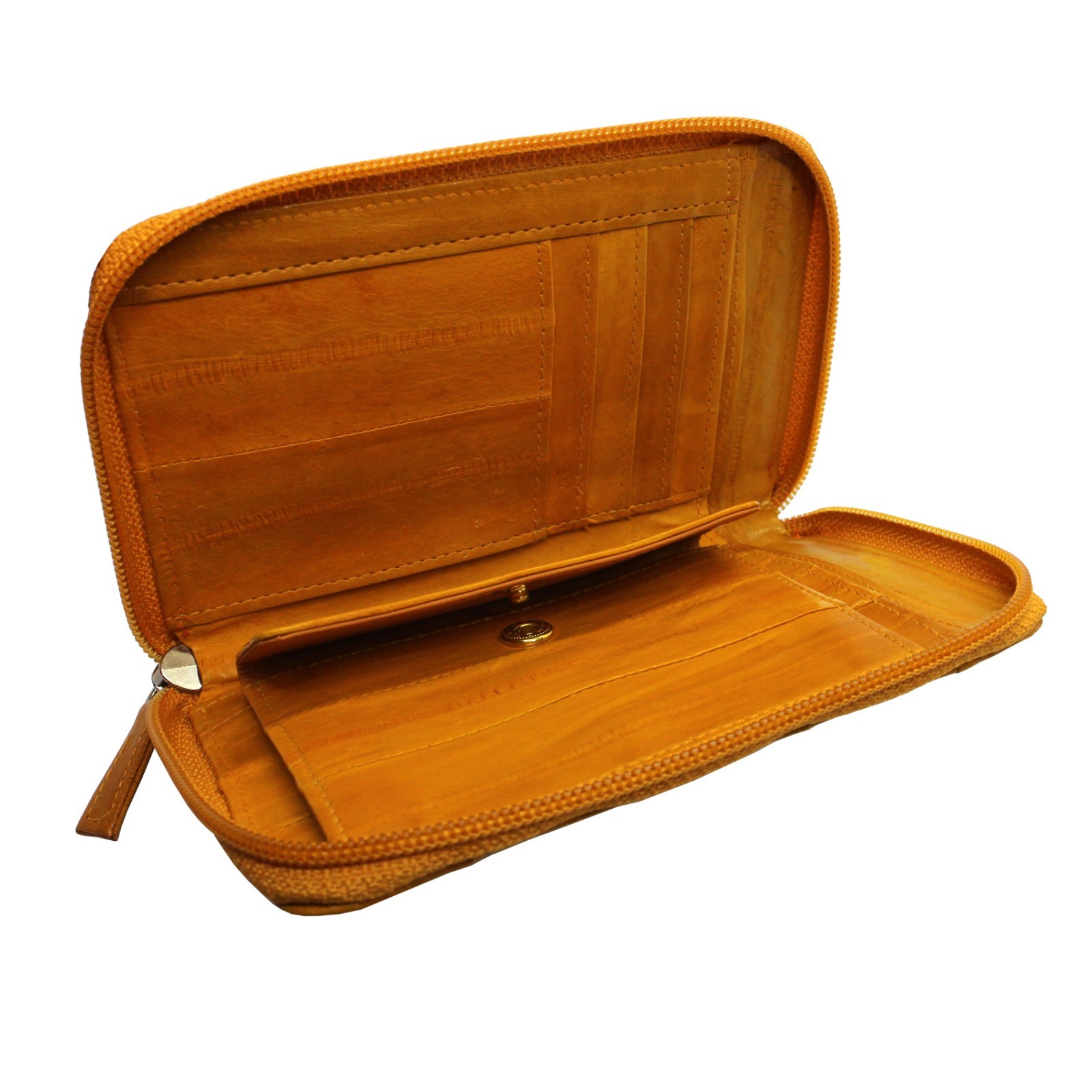 Genuine Eel Skin Leather Zipper Around Purse Wallet (medium-sized wallet)