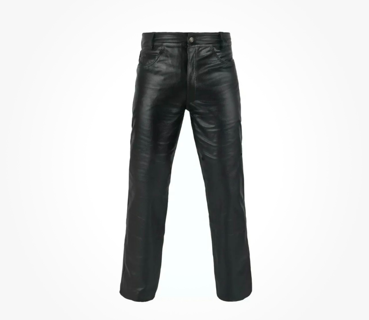 Men Leather Pants 5 Pocket Style Jeans Black