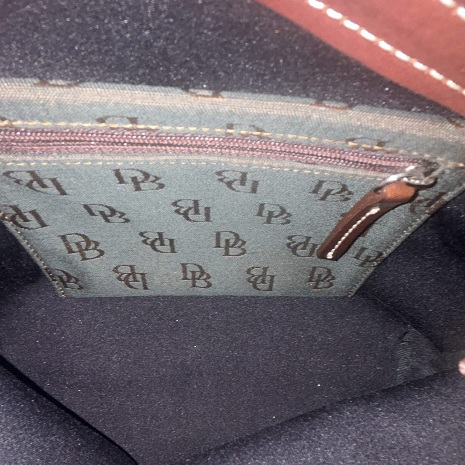 Dooney & Bourke Blue Logo Shoulder Bag Brown Strap Zip, Lined Inner Pockets