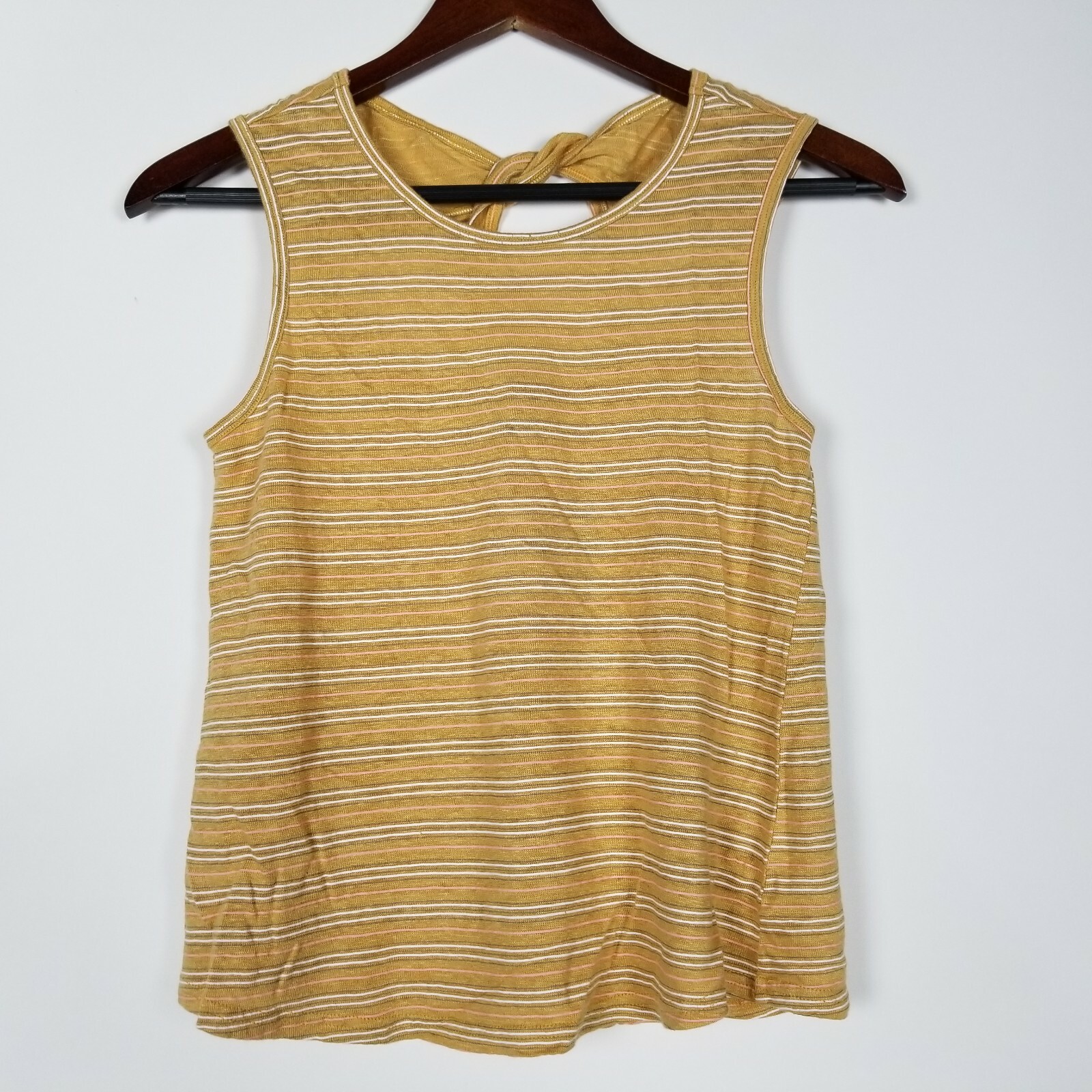 Miss Me Girls M Top Multi Colored Yellow Striped Tie Keyhole Back Short Sleeve
