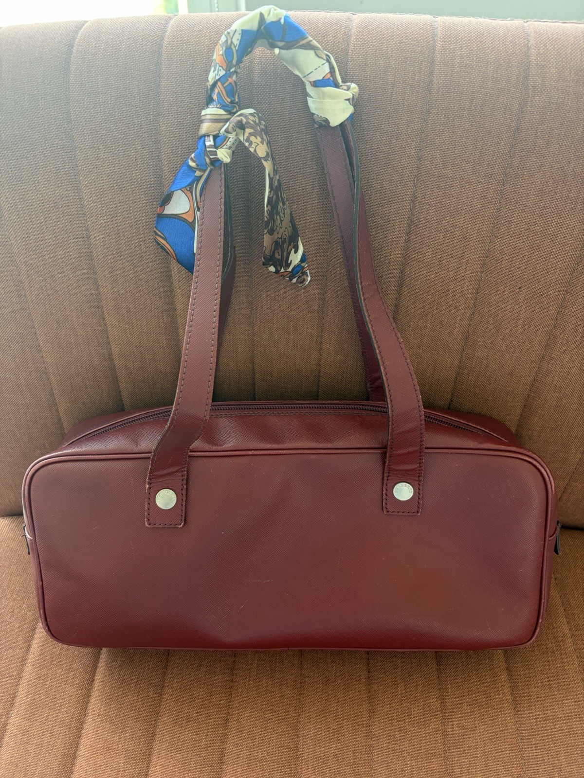 Authentic Burberry Nova Check East West Leather Shoulder Bag Burgundy Italy made