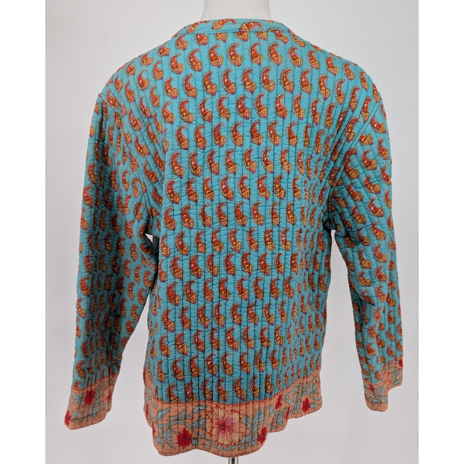Reversible Quilted Jacket Wmns M Blue Orange Paisley Floral Boho Cottage Artisan