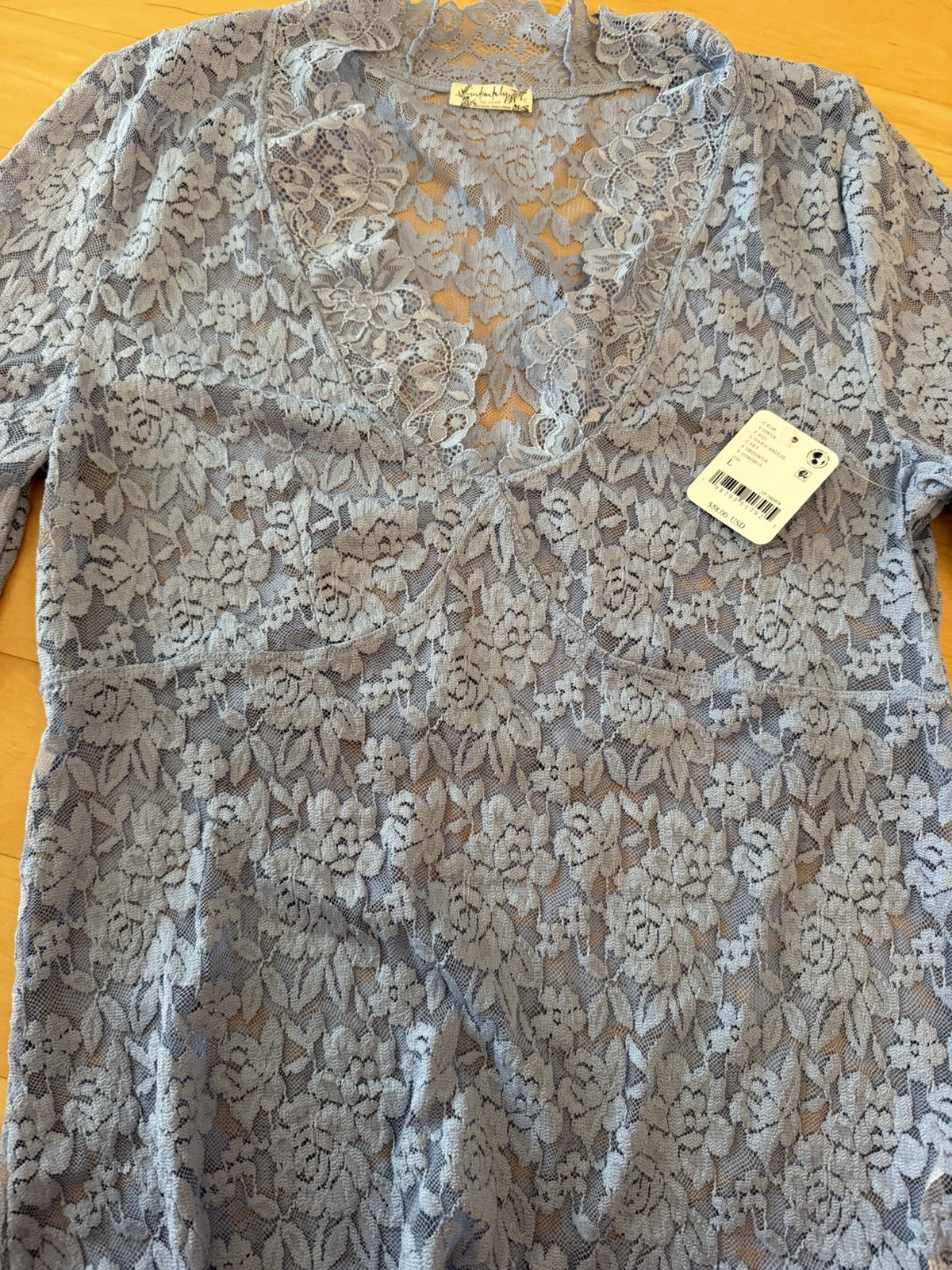 new nwt Free People Intimately All Day lace top shirt large dawn breeze $58
