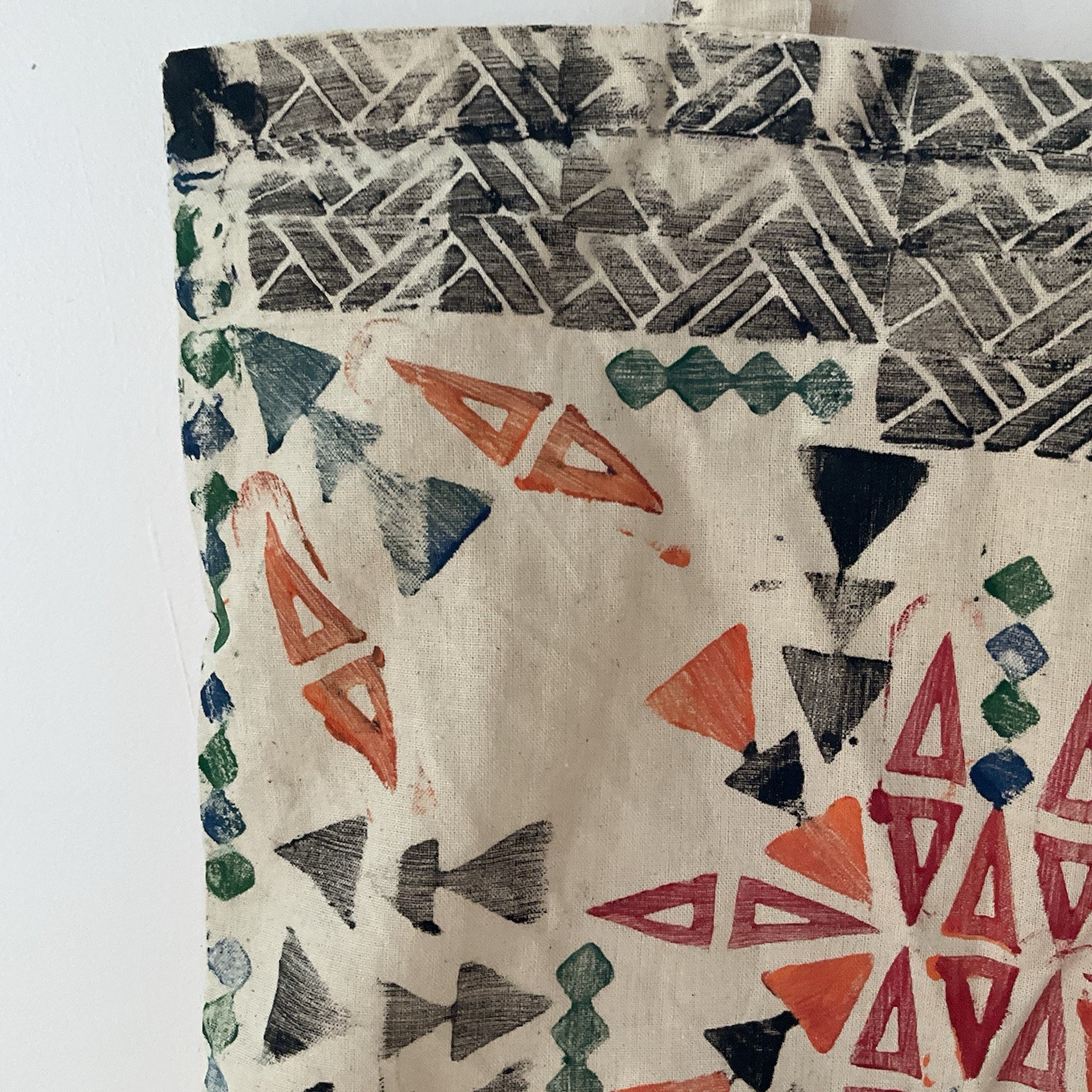 Aztec Canvas Tote Bag Beige Sponge-Painted Geometric Western Southwestern Bag