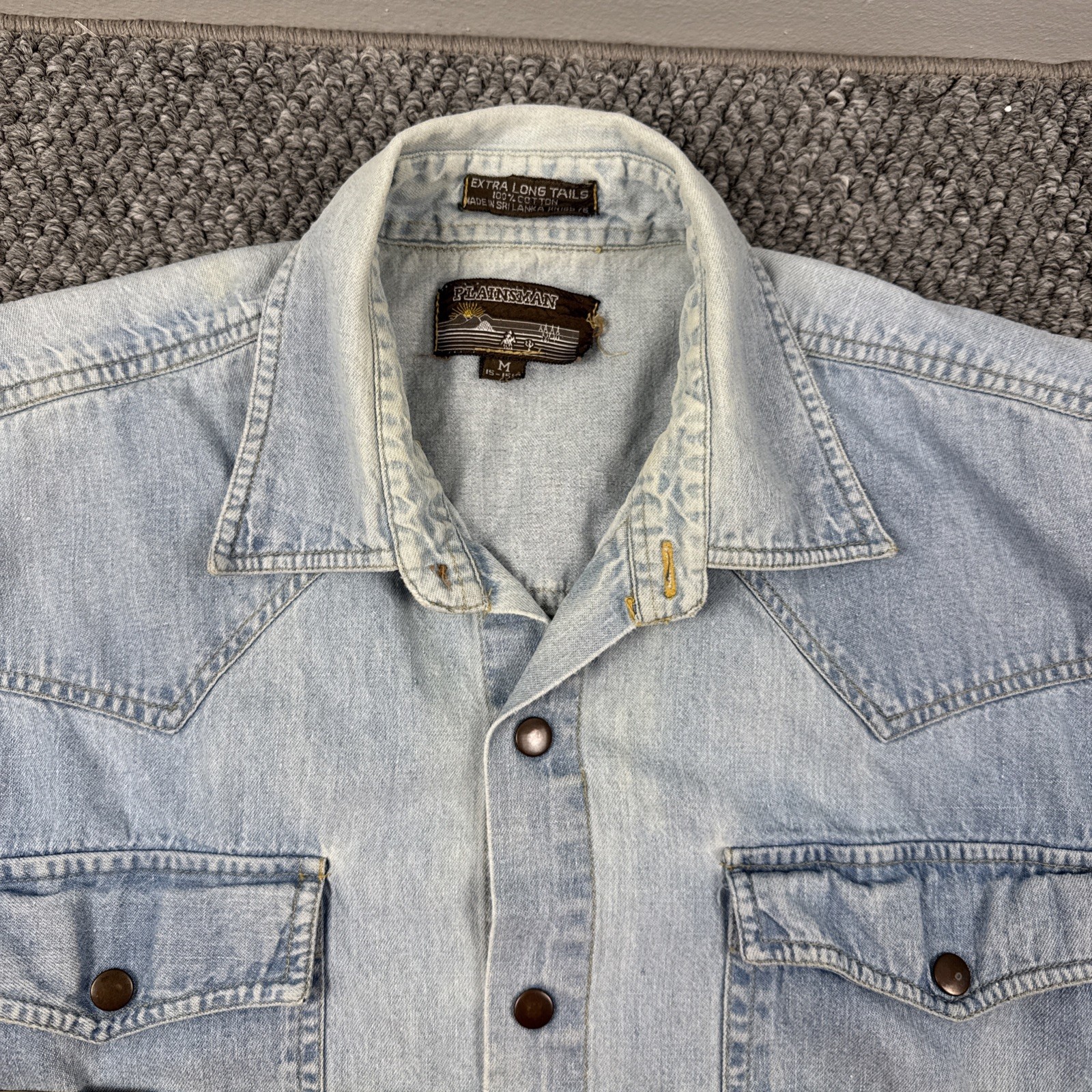 Vtg Plainsman Western Shirt M Snap Cowboy Rockabilly Grunge Extra Long Tails