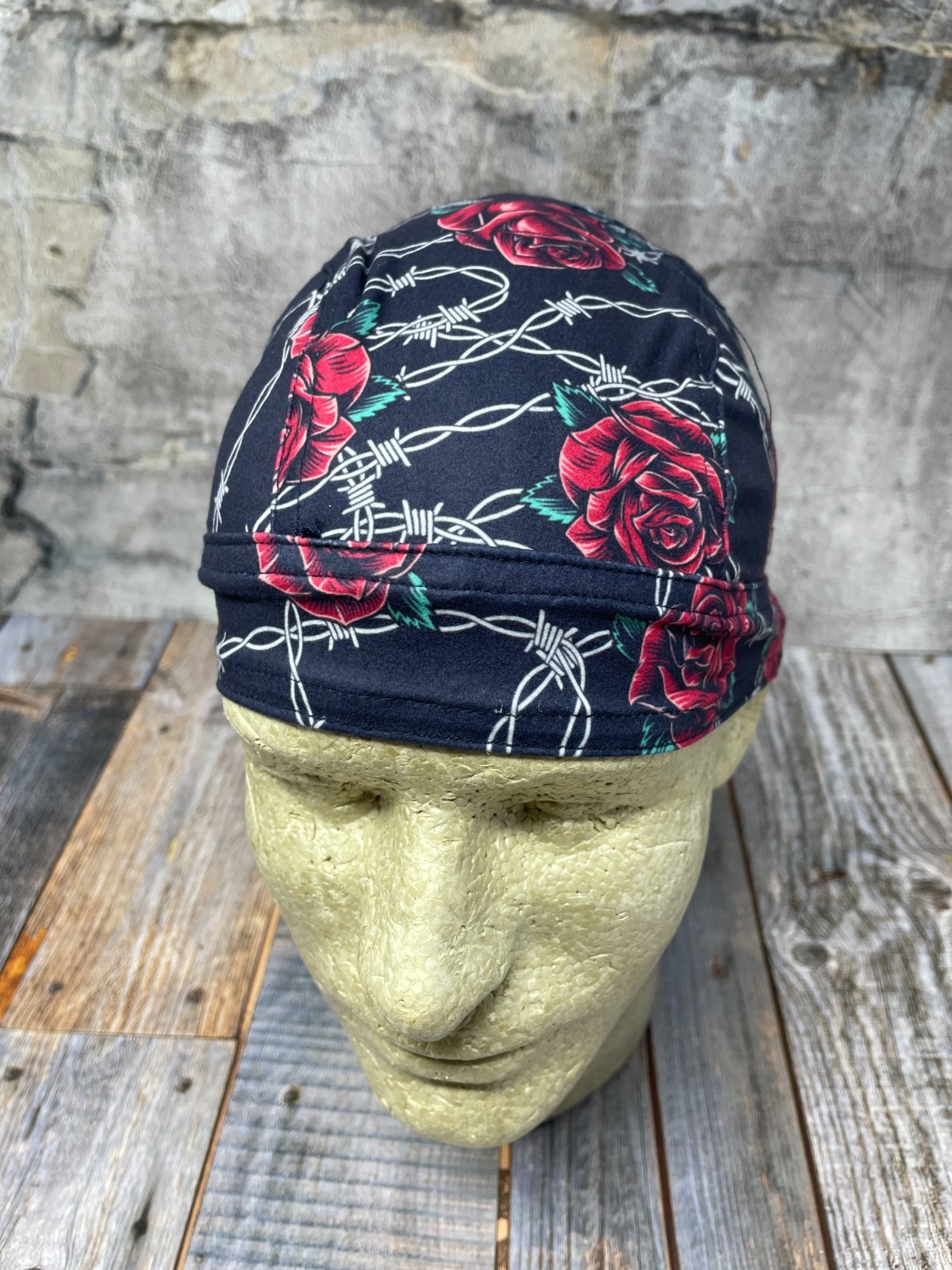 Black Green Red Roses Barbed Wire Premium Sportflex Durag Headwrap 4 Way Stretch