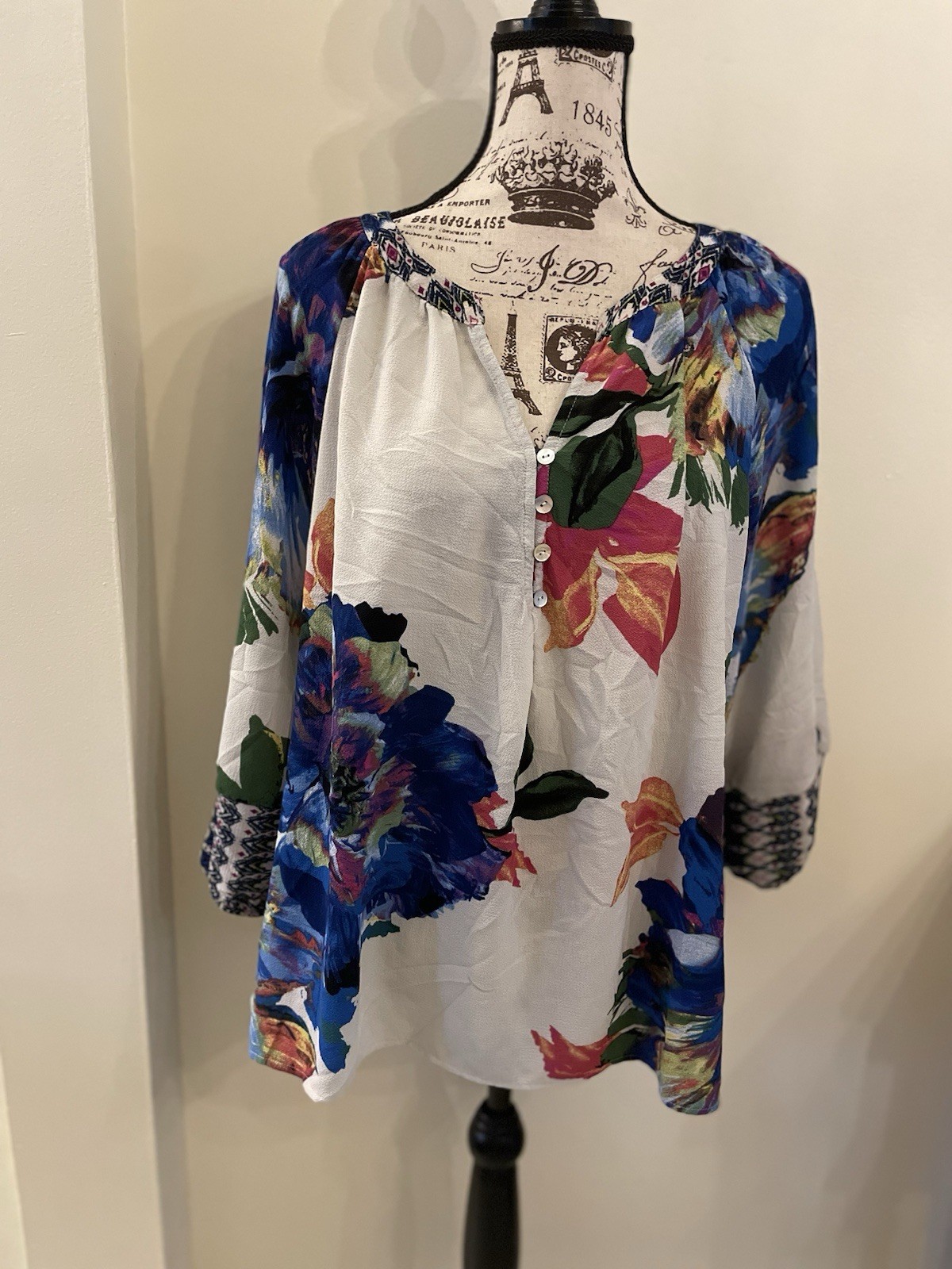 Anthropologie Fig & Flower Womens Floral Tunic Top Size XL Boho Festival Artsy