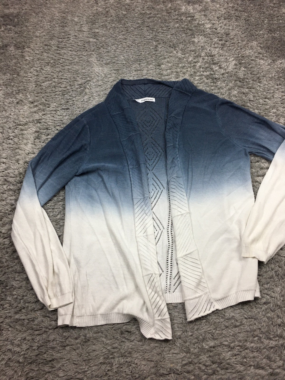 Maurices Cardigan Womens Size 2 Blue White Ambre Open Front Polyester Rayon