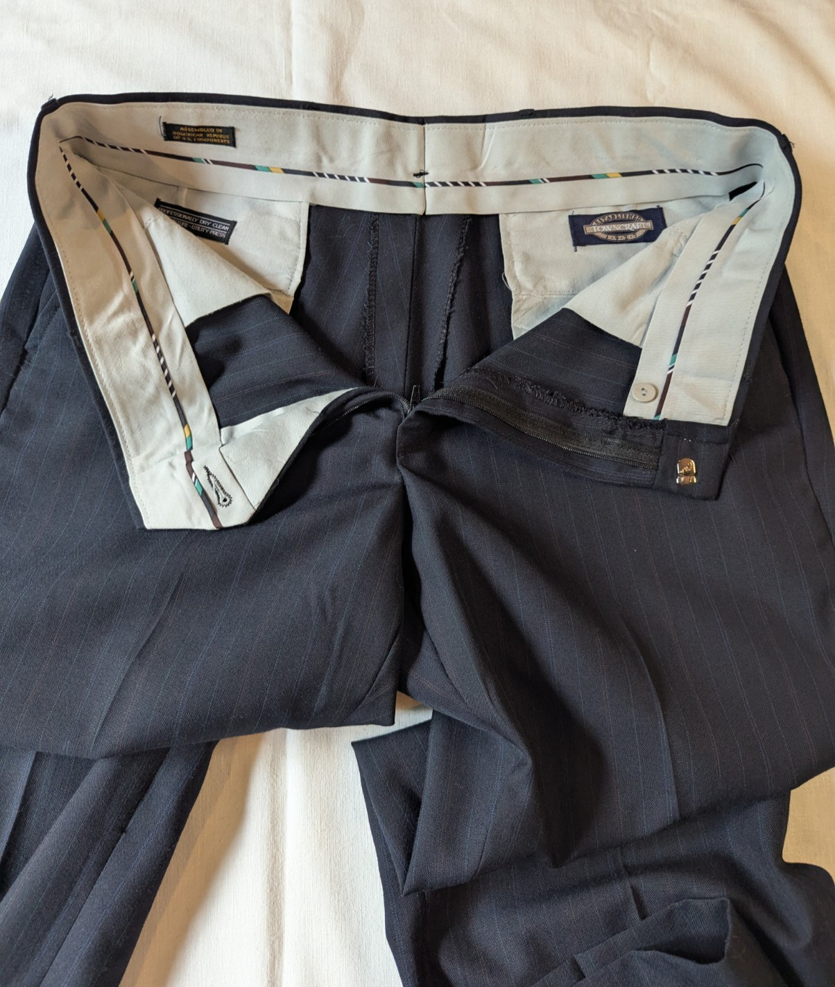 TownCraft Men’s Black Pinstripe Suit Jacket & Pants, Multicolored Pinstripes