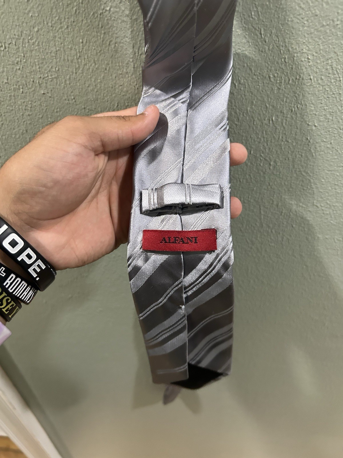 Alfani Men’s Woven Striped Silk Tie, Gray Silver Black, One Size
