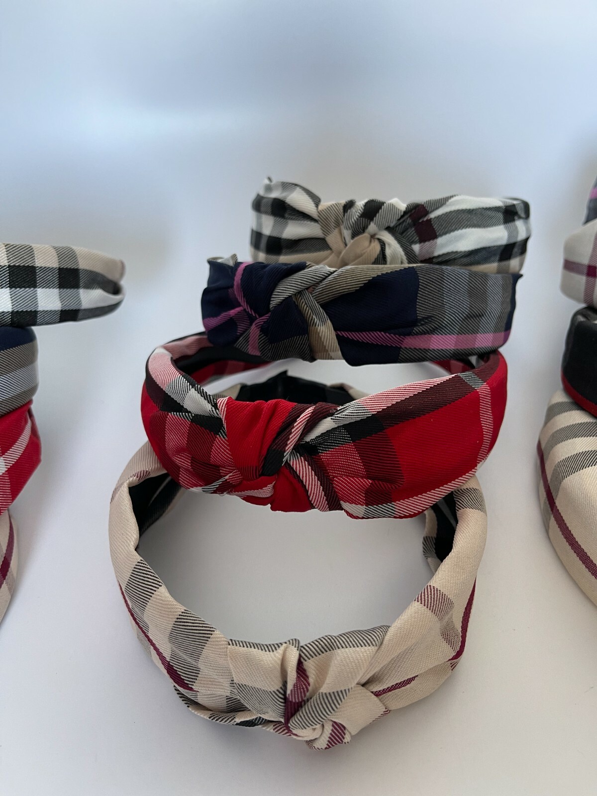 4 PCS Plaid Fabric Plastic Headband Checkered Design Fabric Hair Band Fashion