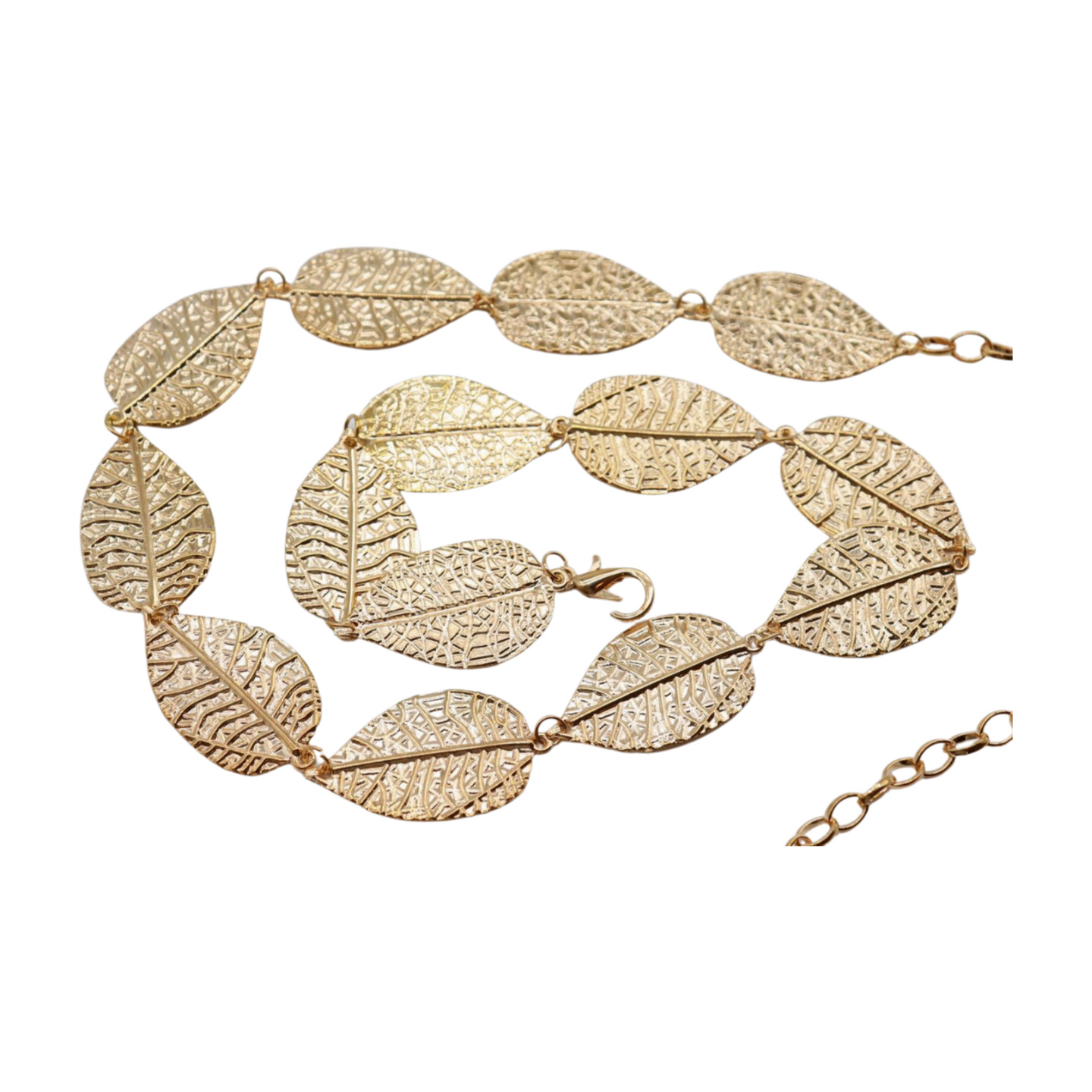 Women Gold Color Metal Chain Fashion Belt Hip High Waist Leaf Charms Size S M