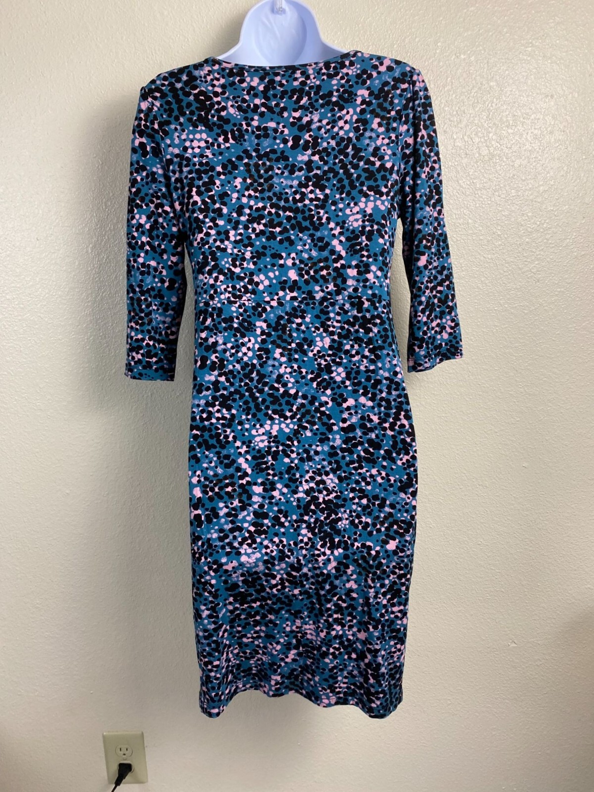 Seraphine Blue Abstract Maternity Dress Women Size 4 3/4 Sleeve Jersey Stretch