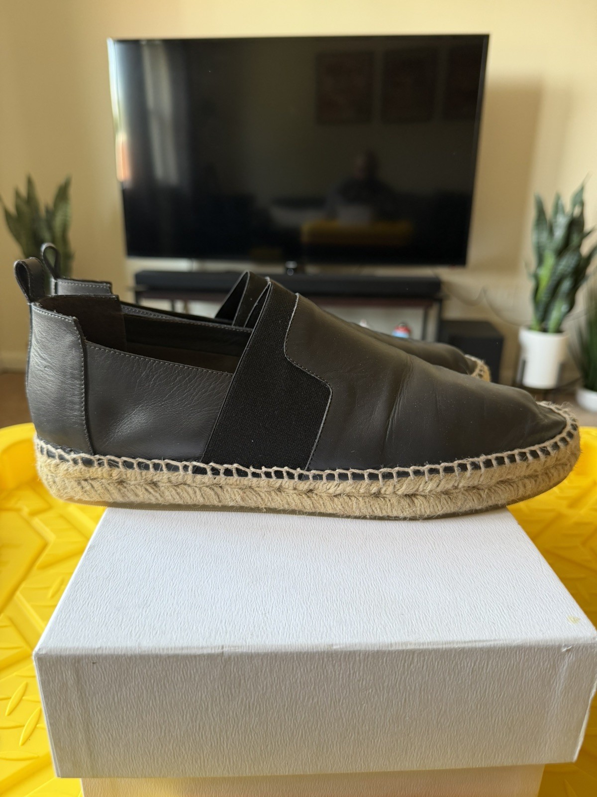 Balenciaga Espadrille Dark Blue Black Calf Skin Leather Size 44