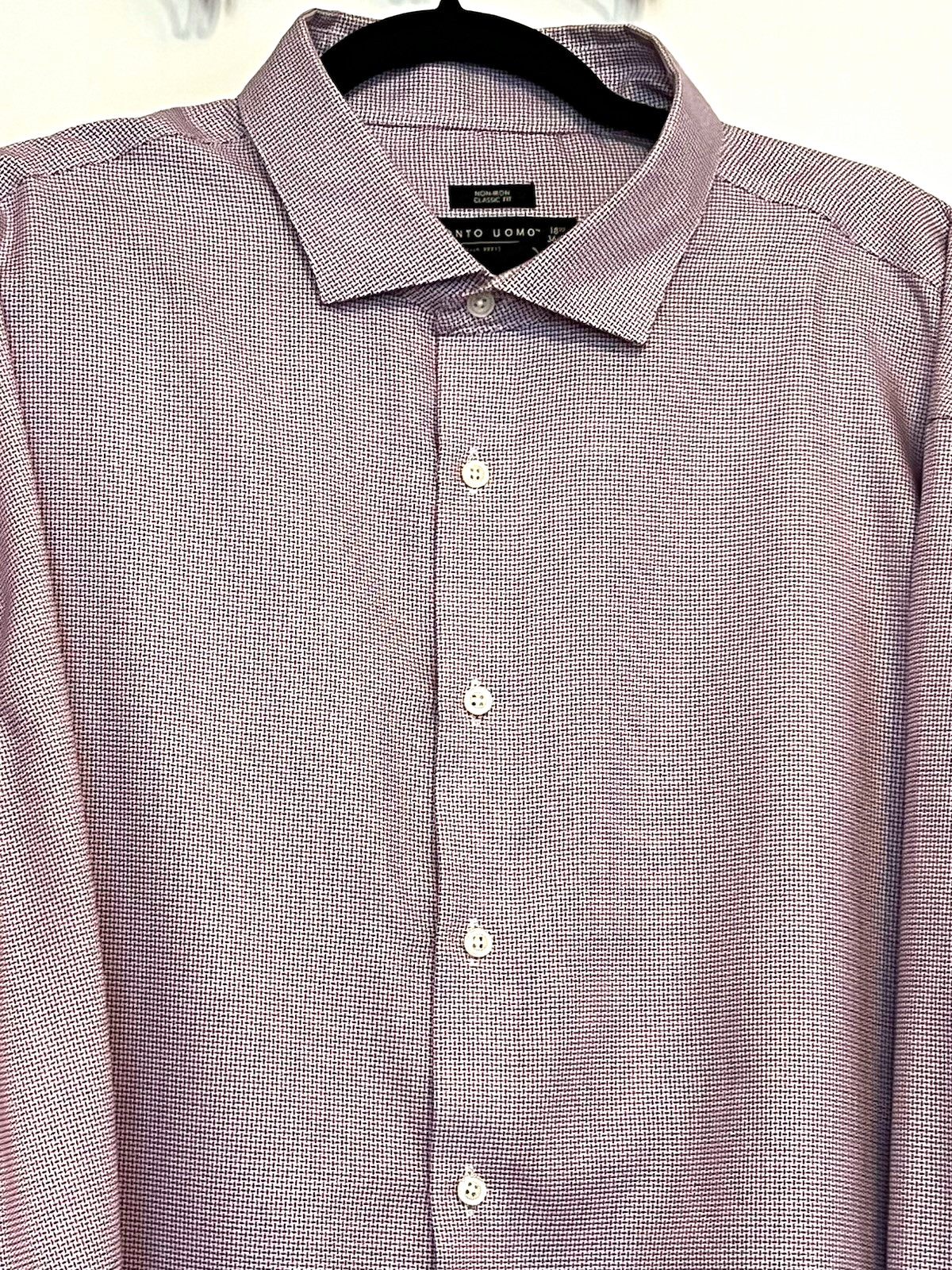 Pronto Uomo Men’s Non-Iron Dress Shirt 18.5 36/37 Purple/White-Tall