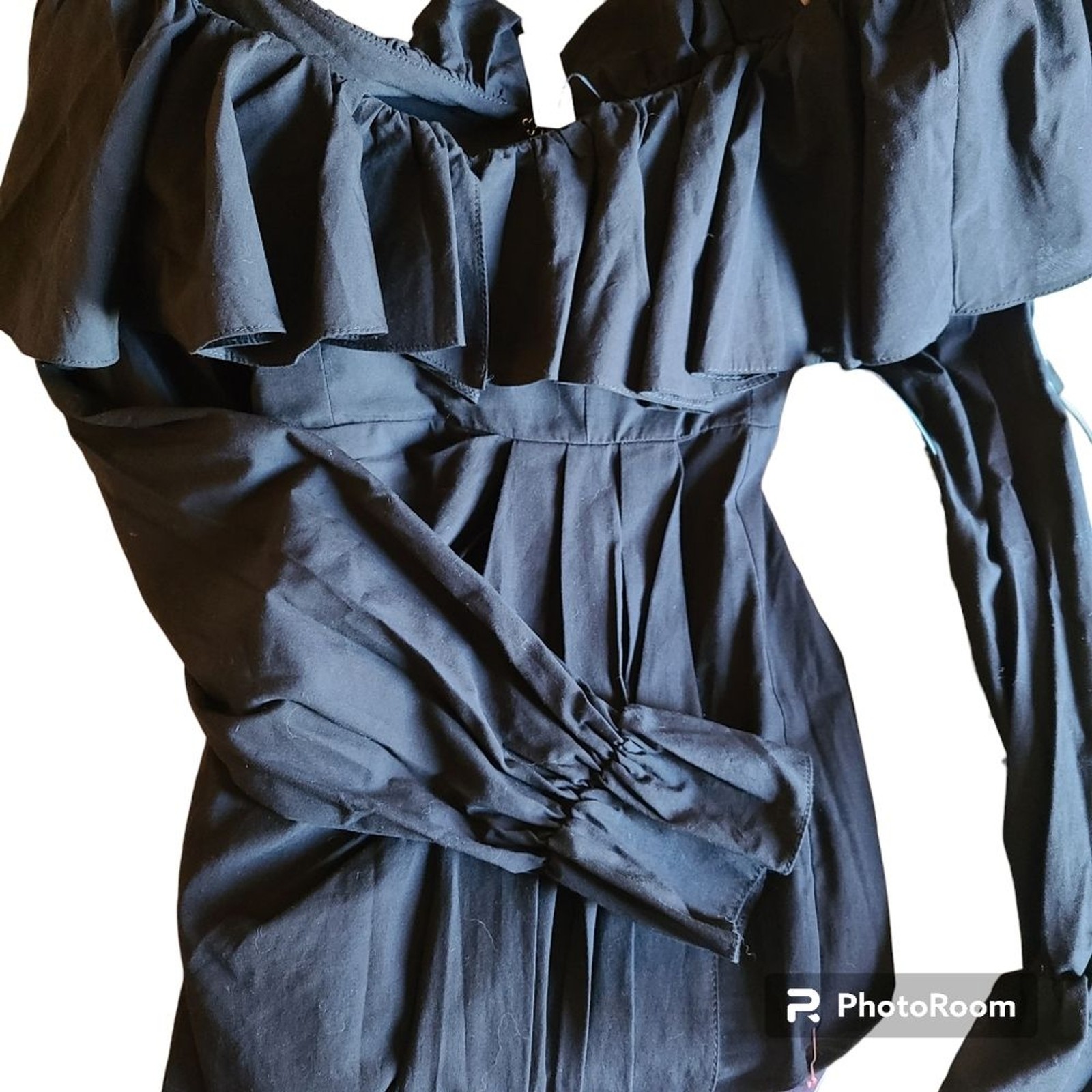 NWT ASOS LUXE Size 0 Black Ruffled Off the Shoulder Ruched Bodycon Mini Dress