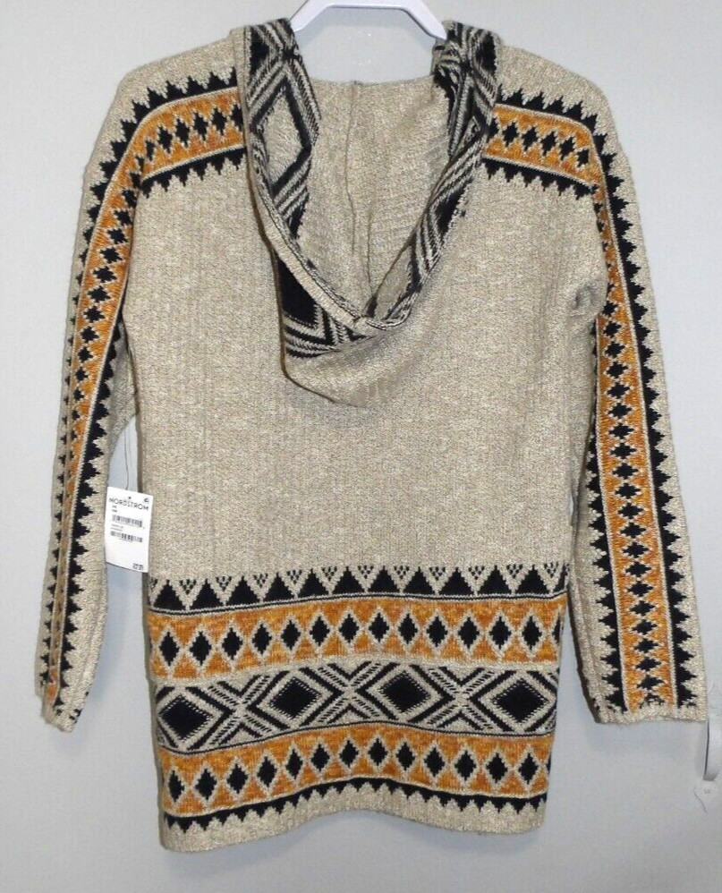 LUCKY BRAND tan, black & orange knit open front sweater women’s size XS, NEW