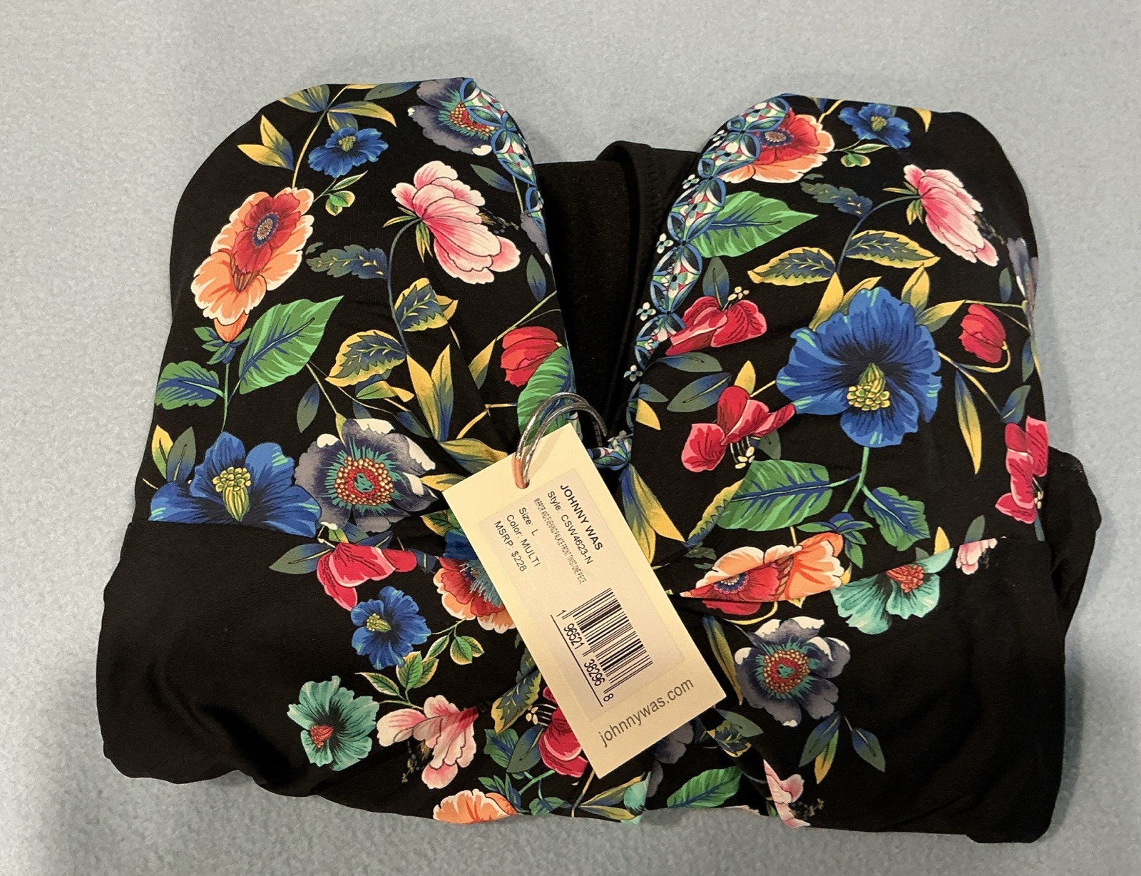 NWT $228 Johnny Was Mirror & Evening Palace Twist 1 Pc Black Floral Swimsuit L