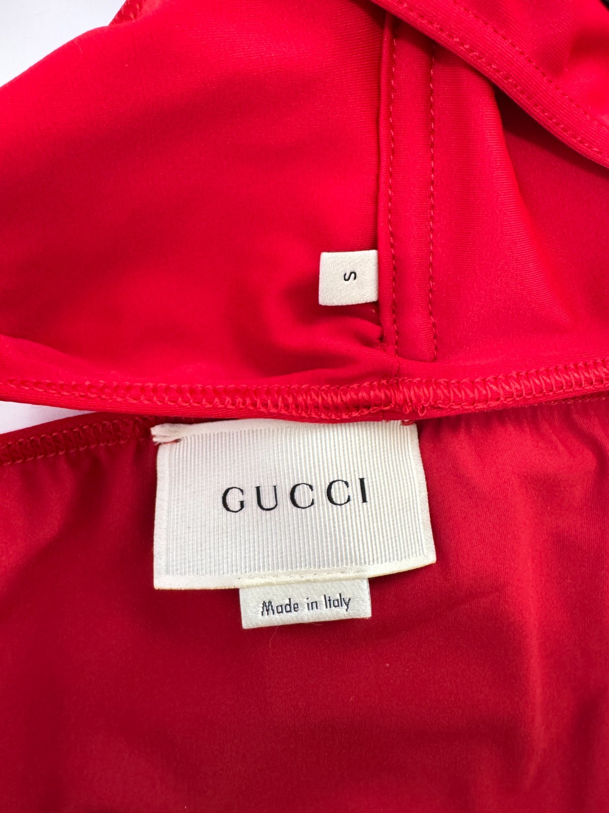 $850 Gucci Auth Red Loved Bikini Top Swimsuit 4 US 40 IT S Swimwear Bandeau Bag