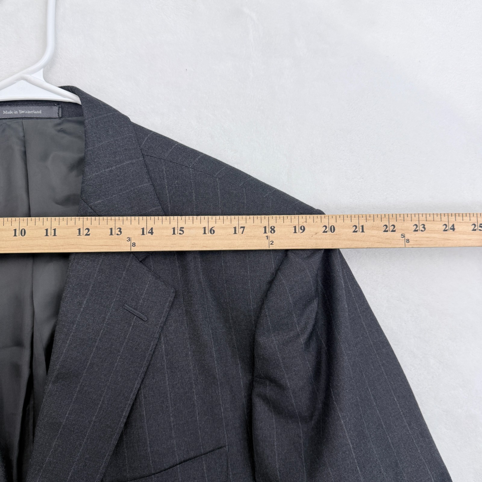 Ermenegildo Zegna Suit Jacket Mens 47R (EU 58) Drop 7 Black Stripe Wool Business