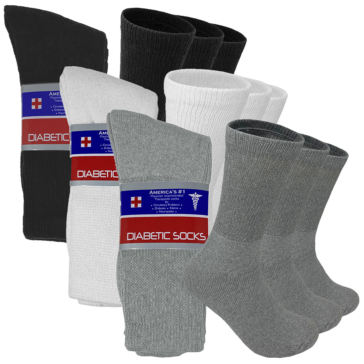 3 6 12 Pairs Lot Men’s Circulatory Diabetic Crew Socks Plain Colors Size 9-15