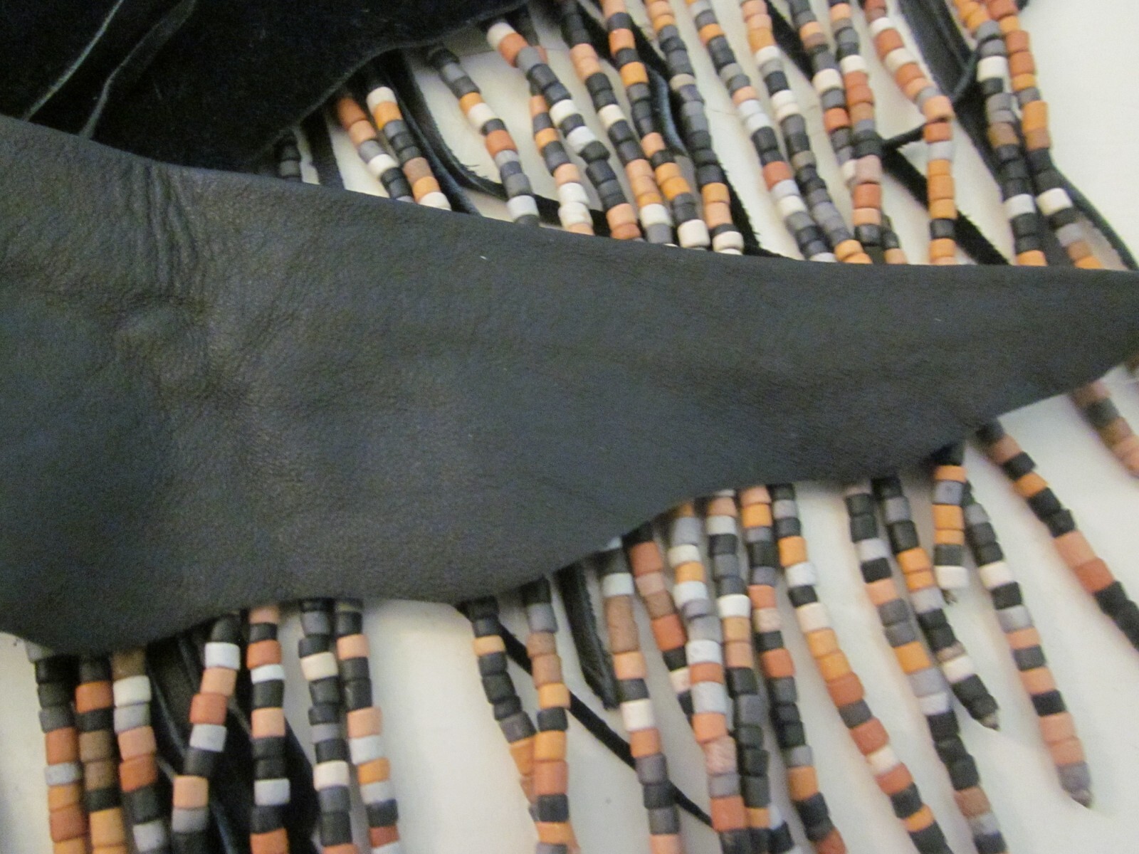  Hand Made Beaded Mesh and Leather Fringe 56″ Hip/ Shoulder Scarf