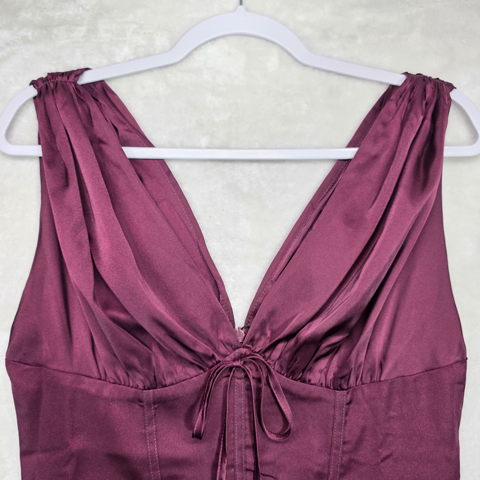 Boohoo Burgandy Milkmaid Maxi Dress Deep Plunge V-neck Sz 6 Basque Sleeveless