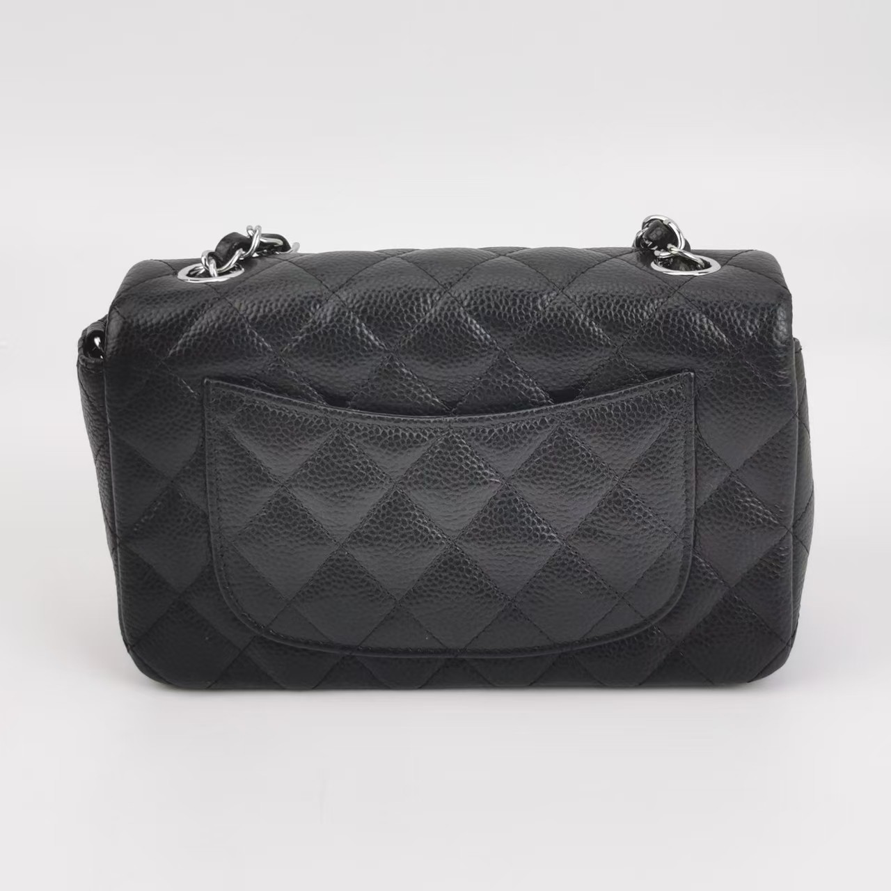 Chanel New Mini Flap Bag 20cm Black Caviar Silver Hardware SHW Auth