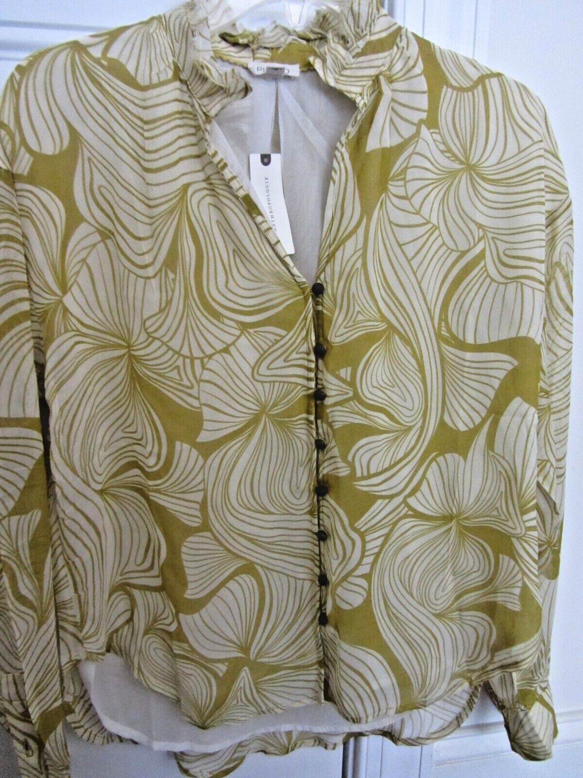 NWT Anthropologie Pilcro The Tavi Buttondown Shirt Floral White Moss Size XS