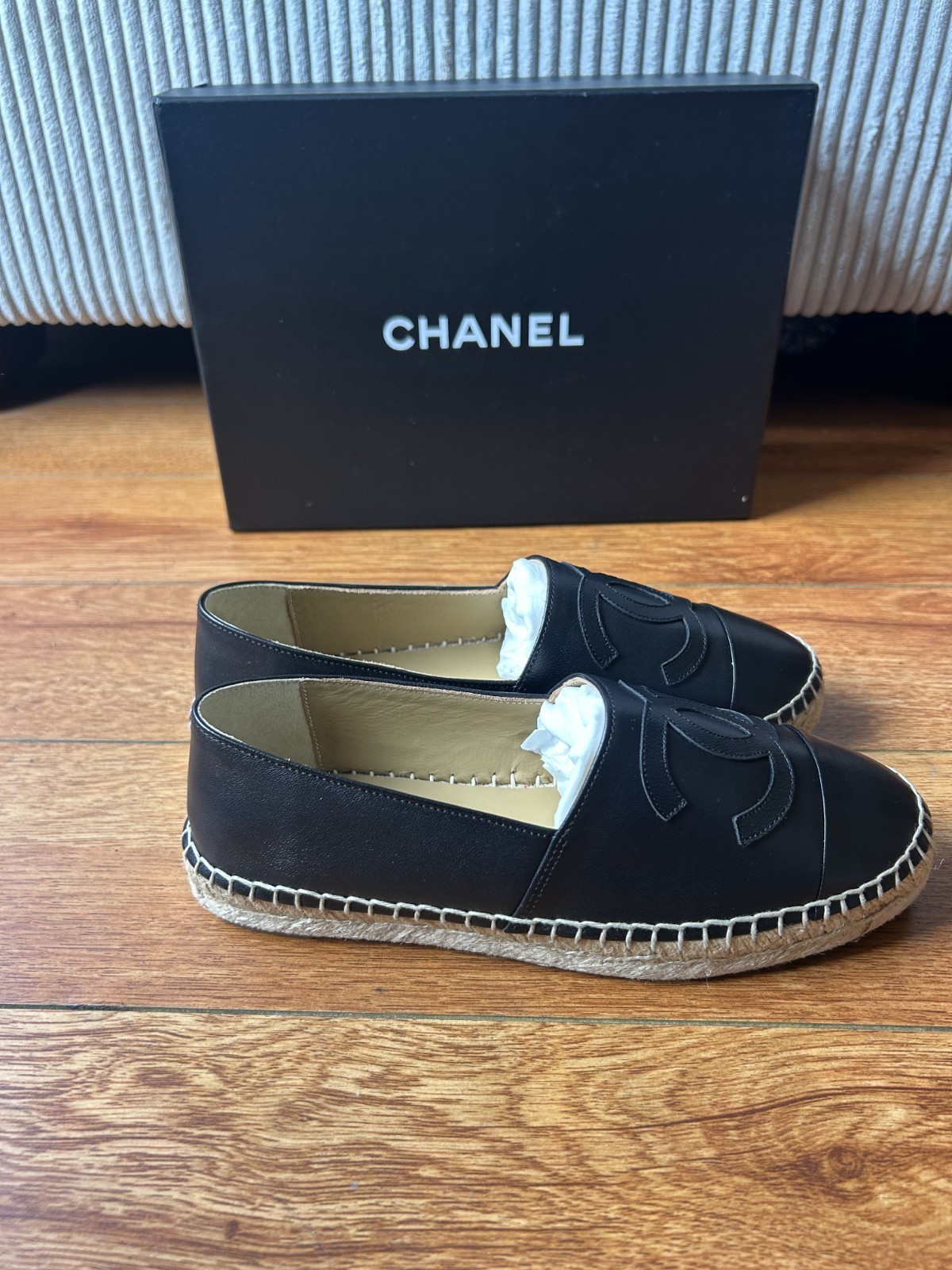 Chanel CC Logo Slip on Espadrilles in Black EU 37 US 7