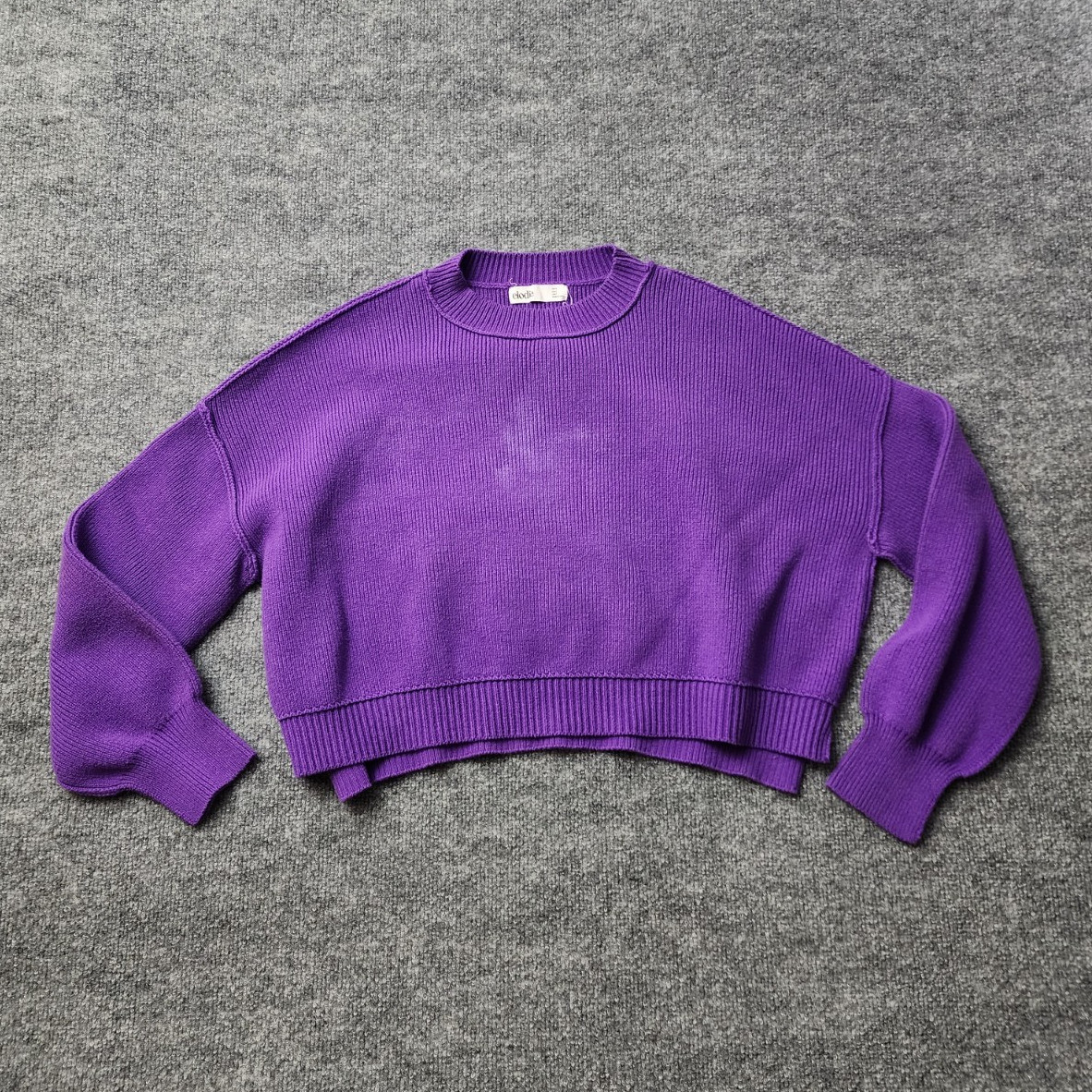 Elodie Women’s Purple Cotton Acrylic Rib-Knit Pullover Crew Neck Long Sleeve S