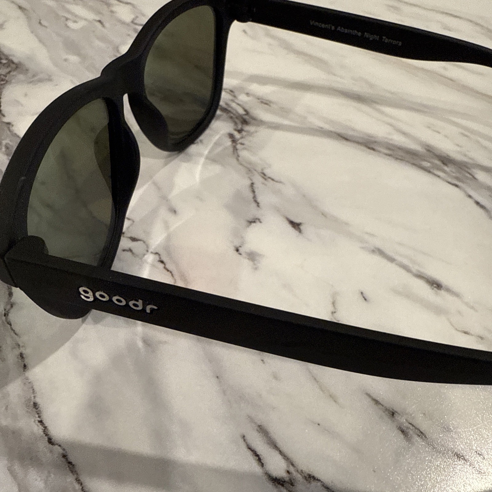 Goodr Vincent’s Absinthe Night Terrors Matte Black Sunglasses Teal Mirrored Lens