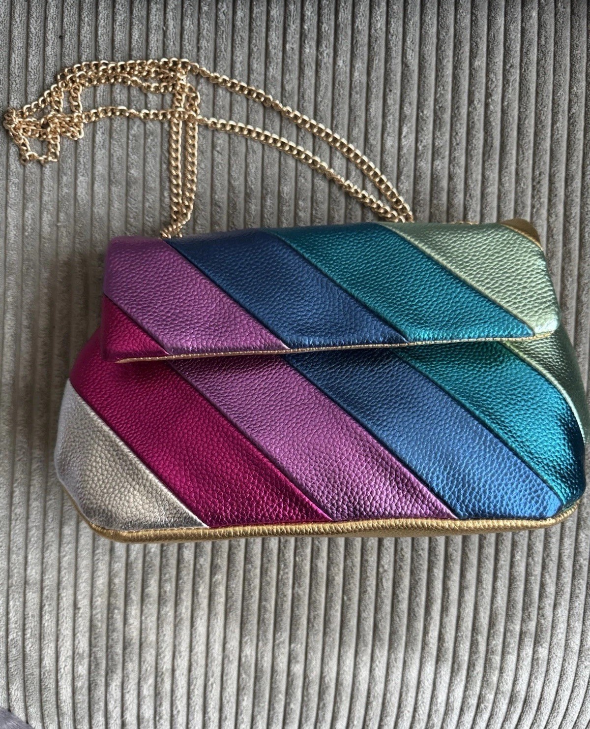 New Metallic Multi Color Gold Chain Bag Blue Silver Green Pink