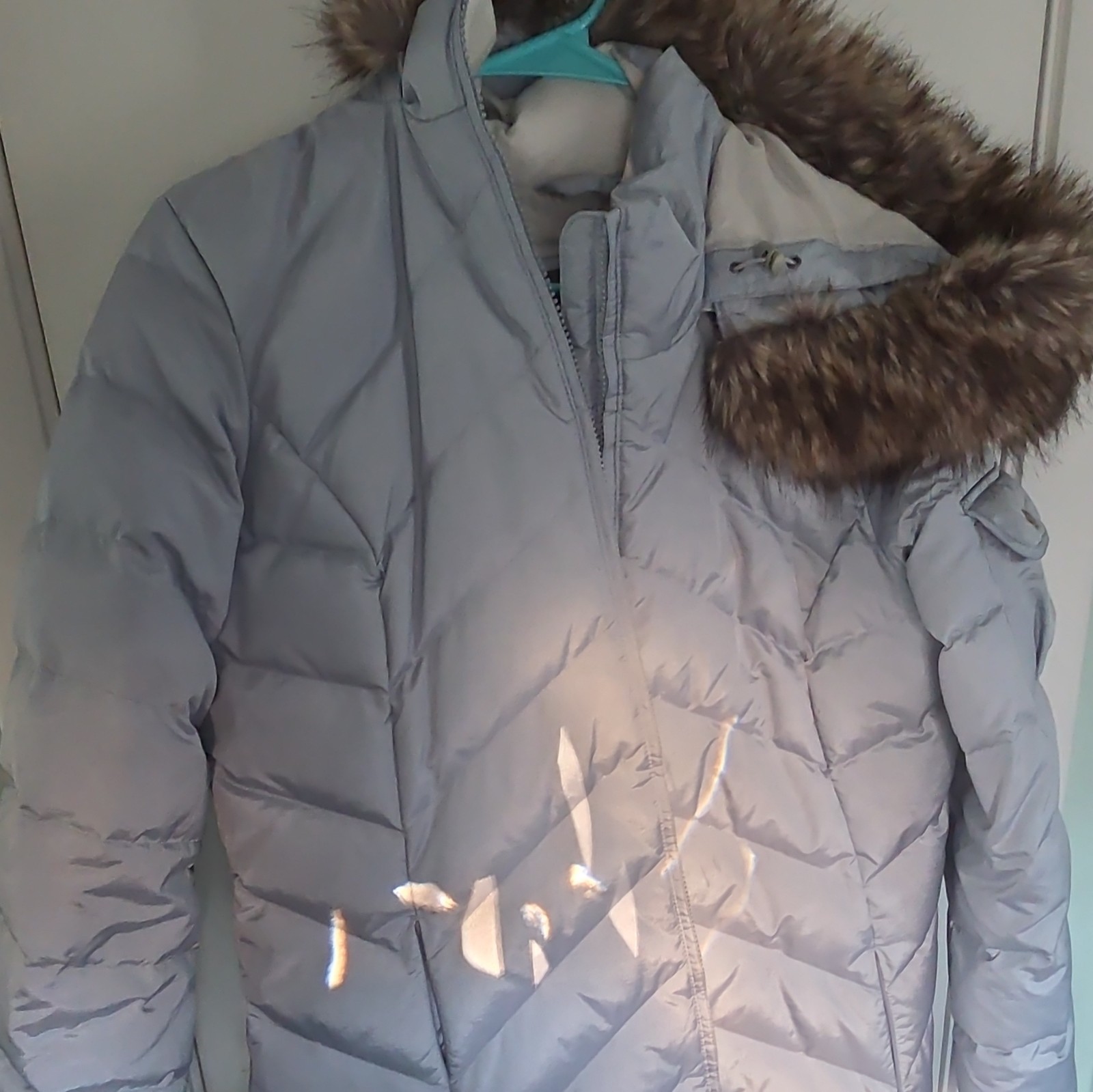 Womens Eddie Bauer Down Insulated Hooded Zip Puffer Coat Gray L
