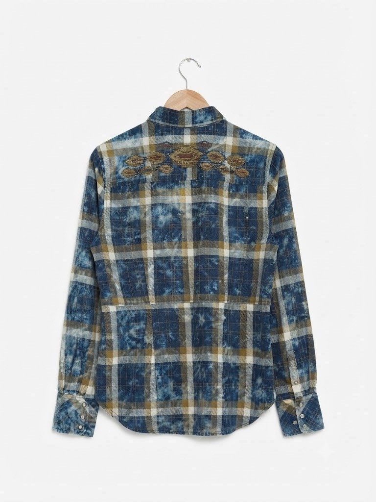 Wrangler Reworked Bleached Plaid Flannel Shirt M Western Grunge Festival